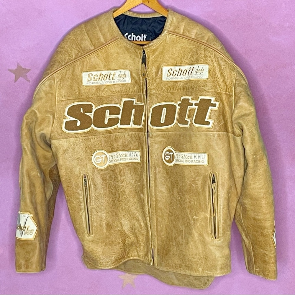 SCHOTT VINTAGE MOTORCYCLE MEN'S LEATHER JACKET  Formula One Racing XXL